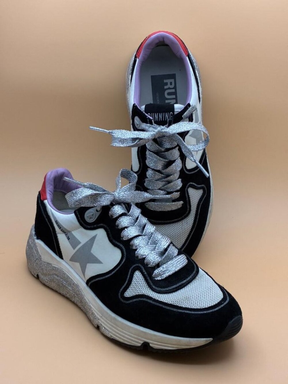 GOLDEN GOOSE Women's Superstar White & Black Leather Glitter Star Sneakers EU 35 - Picture 10 of 16